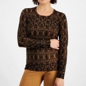 JM Collection Womens Large Canyon Trail Button Sleeve Crew Neck Sweater Office